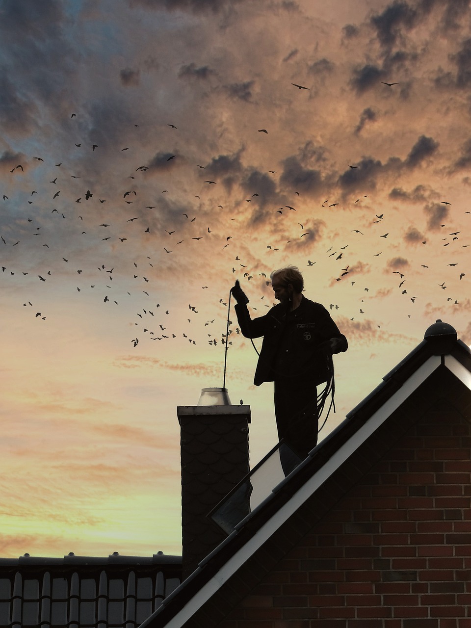 chimney sweep on roof